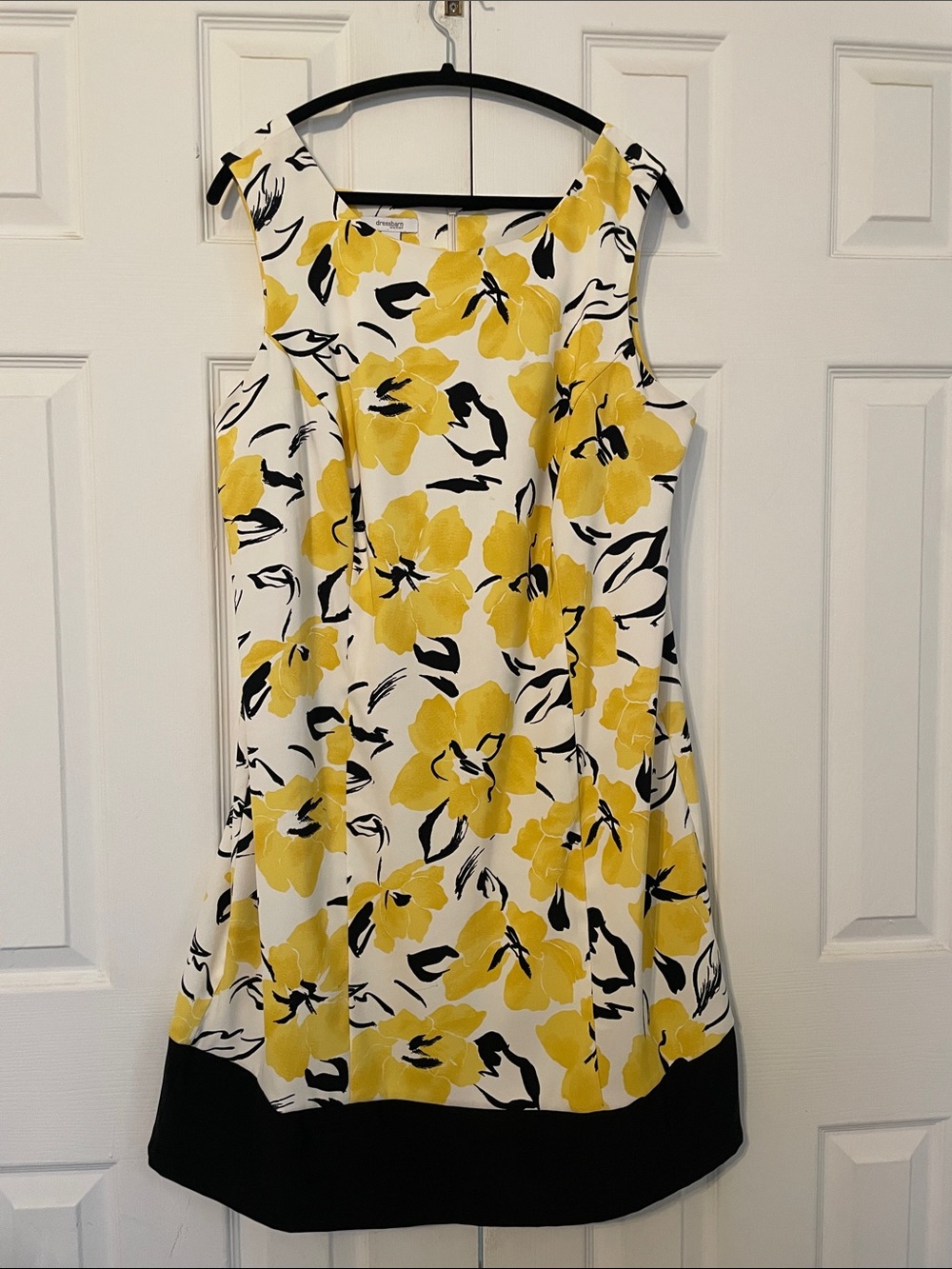 dressbarn Yellow Floral Sleeveless Shift Dress with Black Hem